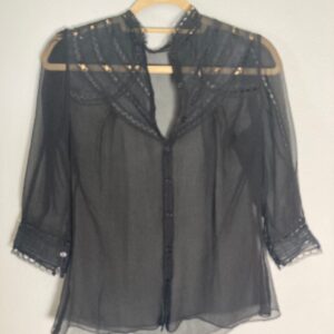 Vintage ~ Victorian look ~ Black lace silk blouse ~ Sz S ~ Lovely!