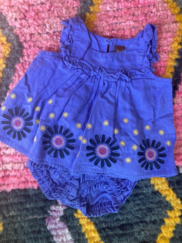 Tea Collection Two-piece Set ~ Embroidered Flowers Baby Girl Sz 9-12 Mo