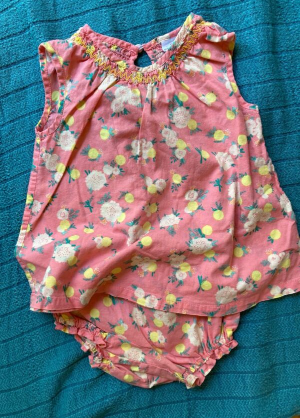 EGG Two Piece Baby Set ~ Pink Flowers & Lemons Print Bloomers & Top Size 12 mo