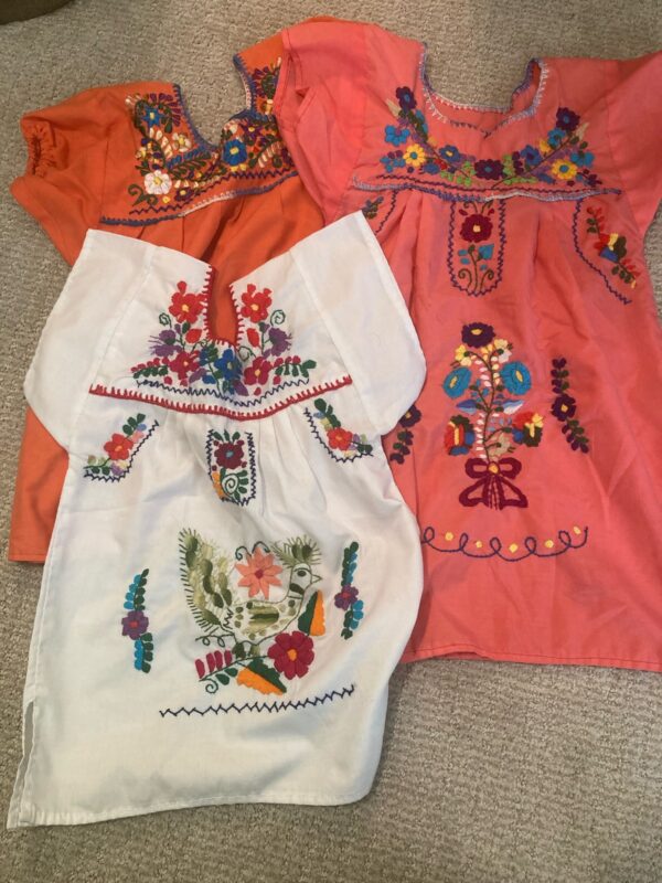 Lot Three Mexican Embroidered Dresses Coral size 2-3 Estimated