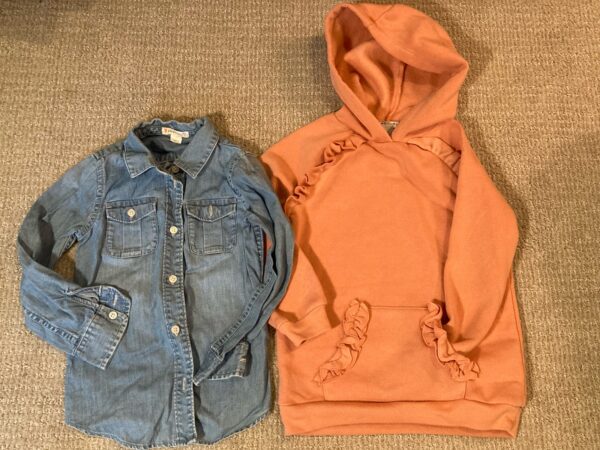 Lot Set Tops J.Crew Crewcuts Denim Shirt & Habitual Coral Hoodie Sweatshirt Sz 5