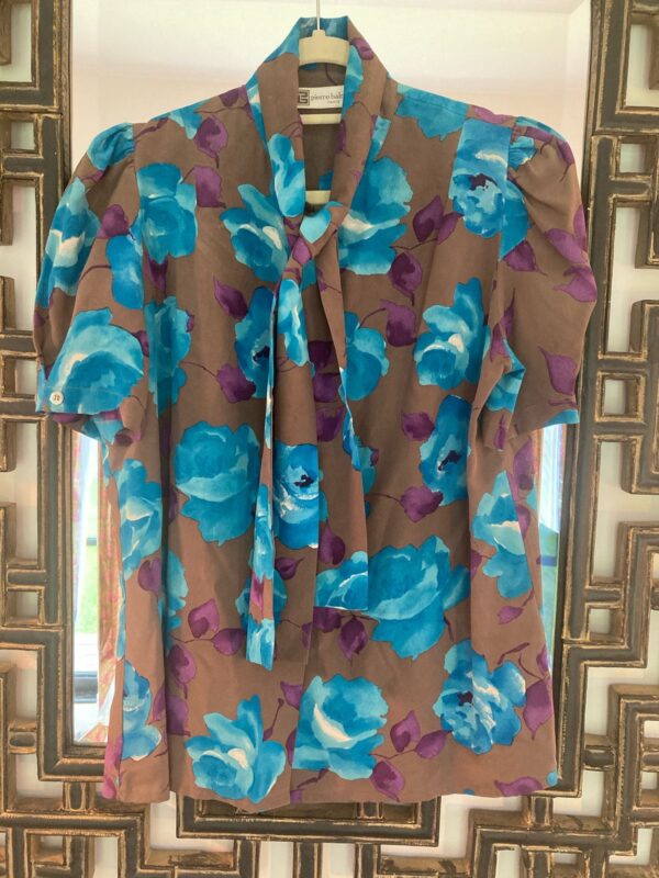 Balmain ~ VINTAGE Pierre Balmain Silk Floral Print Bow Blouse ~  Sz 42