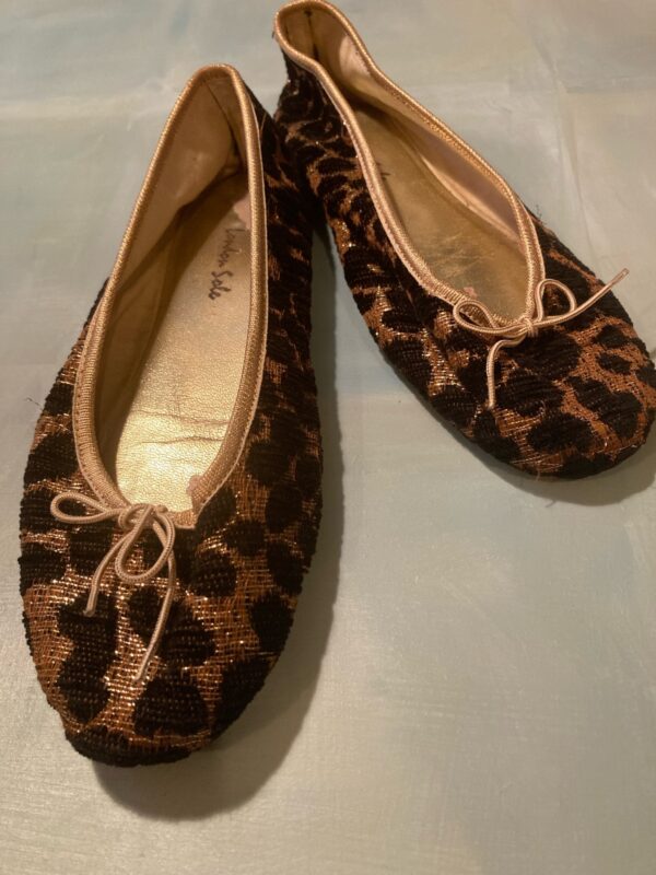 London Sole Ballet Flats Leopard Print Flats Gold Metallic ~ Sz 41 10