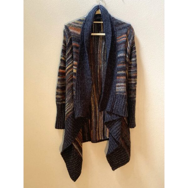 Line Anthropologie Striped Fall Colors Gray Cosy Cardigan Wrap Sweater ~ Sz M