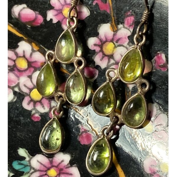 Vintage Green Citrine & Silver Chandelier Earrings ~ Lovely Delicate & Charming