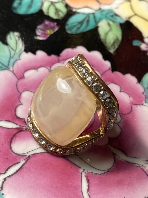 Vintage Gold & Agate Rhinestone Cocktail Ring ~ Statement Piece Eye Catching & Amazing