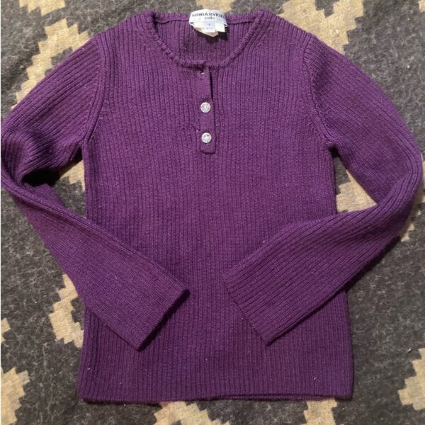 Sonia Rykiel Girls Sz 6 Royal Purple Wool Sweater ~ Gemstone Diamond Buttons!