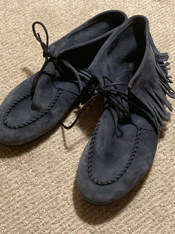 Arche Fandy Nubuck Mauna Noir Blue Moccasin Fringe BOX ~ Sz 41 9.5 ~ Fall LOVE