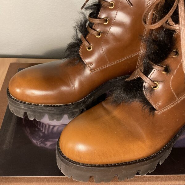 Prada Tobacco Burnished Leather Fur Lined Boot Orig $1400 Sz 38 / 8 ~ Near Mint! - Image 4