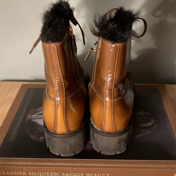 Prada Tobacco Burnished Leather Fur Lined Boot Orig $1400 Sz 38 / 8 ~ Near Mint! - Image 3