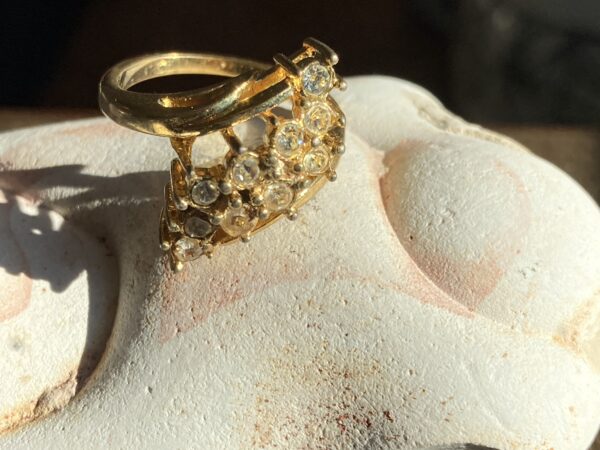 Vintage Abstract Gold & Diamond CZ Ring 1960s 70s ~ Eye-catching & SO Unique!