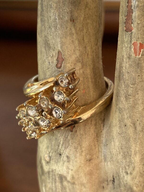 Vintage Abstract Gold & Diamond CZ Ring 1960s 70s ~ Eye-catching & SO Unique! - Image 3