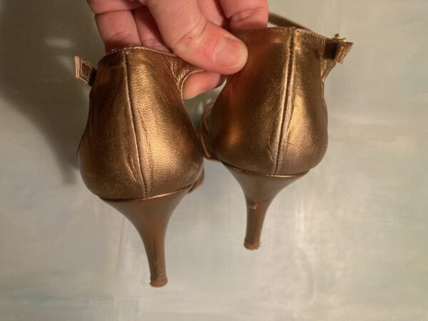 Beverly Feldman 1940s Throwback Gold Bronze Strappy Heels ~ Sz 9.5 10 ~ Vintage! - Image 6