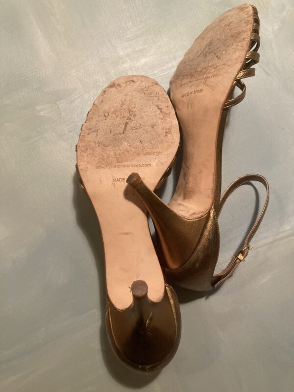 Beverly Feldman 1940s Throwback Gold Bronze Strappy Heels ~ Sz 9.5 10 ~ Vintage! - Image 3